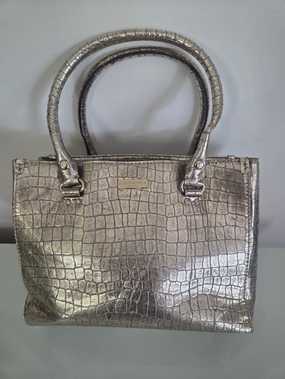 Dazzling Kate Spade New York Wellesley Quinn Gold Croc Embossed Satchel Vtg.